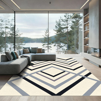 Black Gray Chevron Square Arrangement Rug