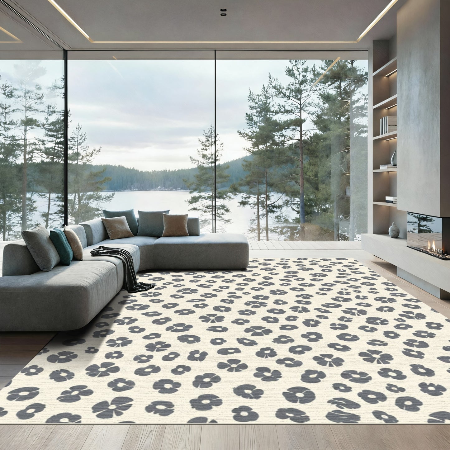 Gray Blossom Scatter Rug