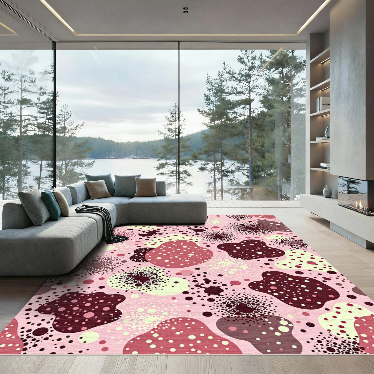 Pink Crimson Organic Cell Scatter Rug