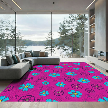 Vivid Magenta Floral Burst Rug
