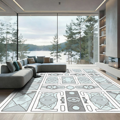 Geometric Slate Gray Abstract Arrangement Rug