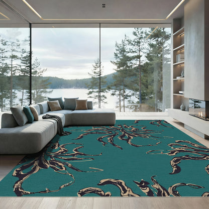 Teal Abstract Organic Swirl Rug