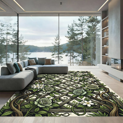 Sage Lattice Rose and Floral Trellis Rug