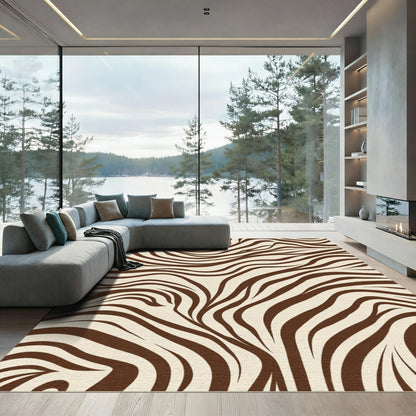 Warm Brown Zebra Stripe Swirls Rug