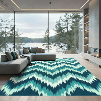 Teal Green Chevron Ikat Wave Rug