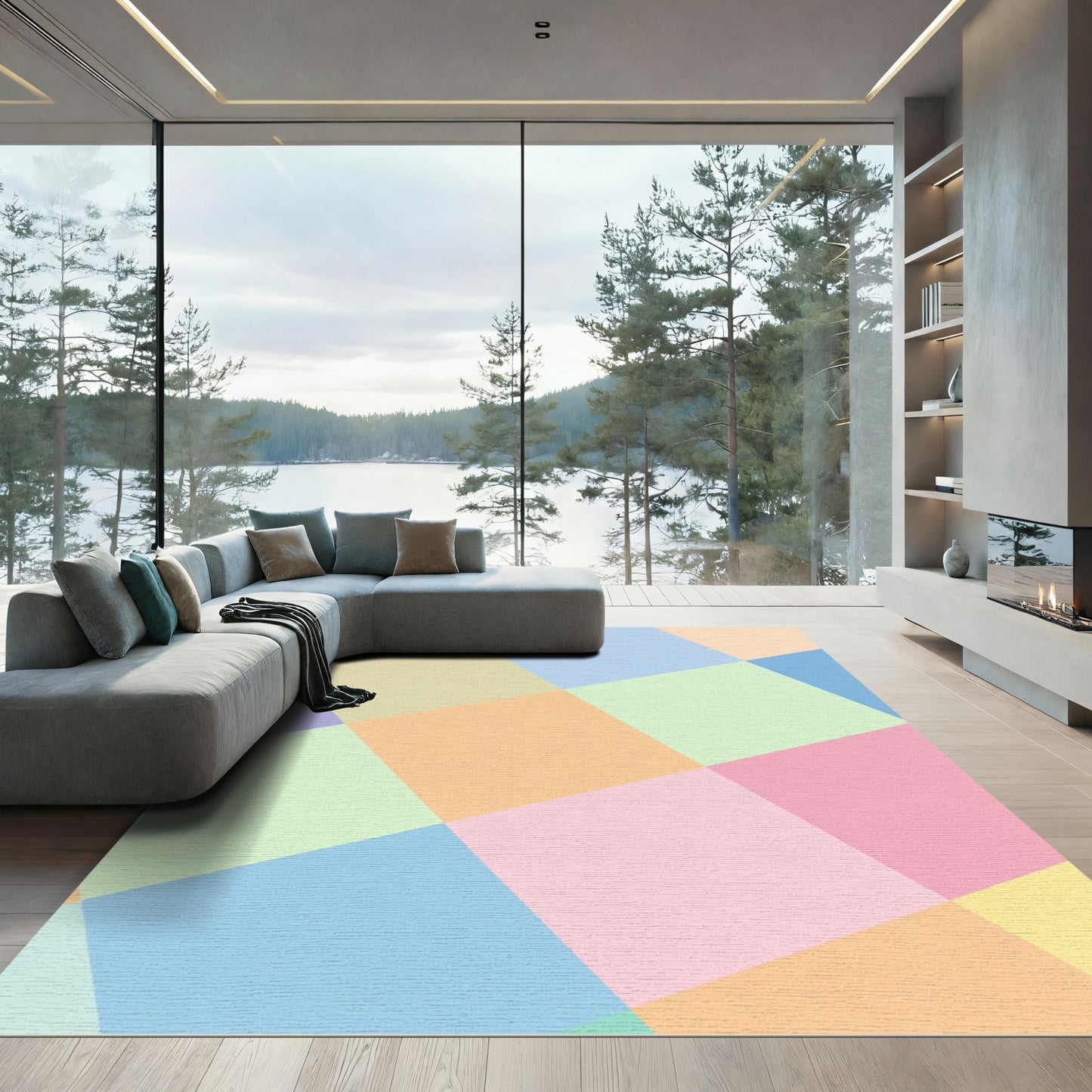 Pastel Geometric Squares Tonal Shift Rug