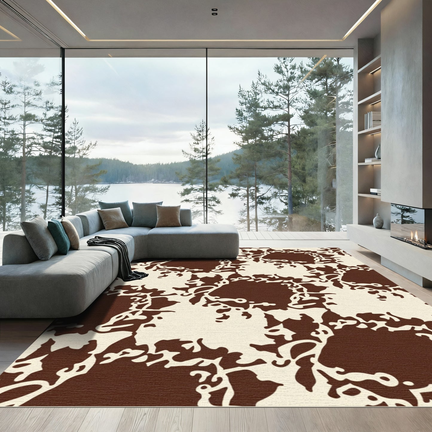 Brown Cream Organic Abstract Rug
