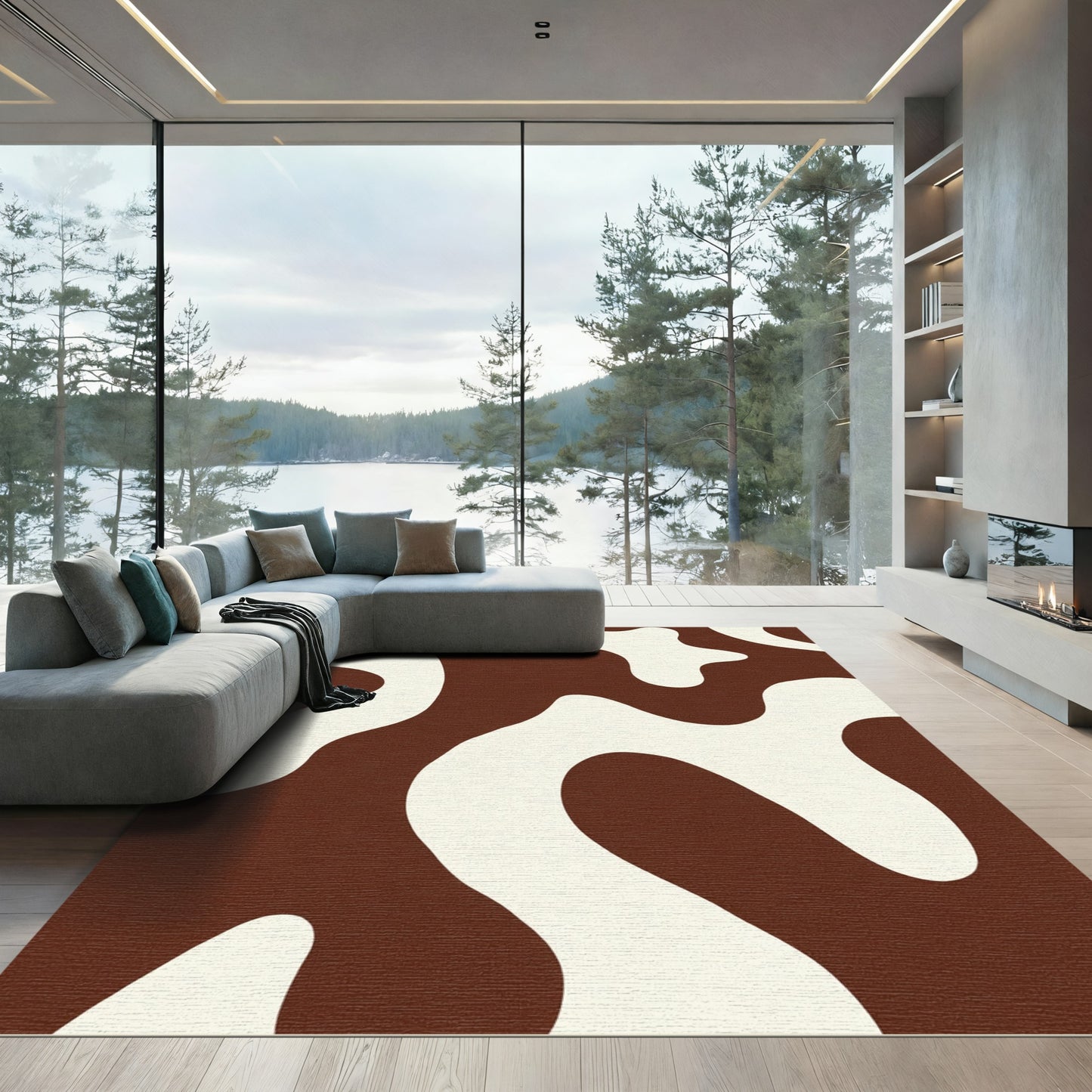 Brown White Organic Blob Rug