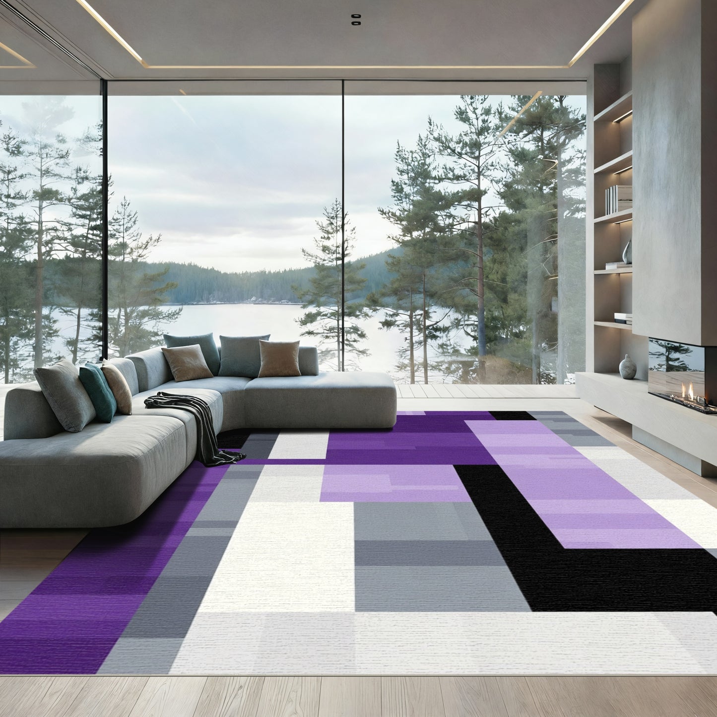 Abstract Purple Geometric Slate Rug