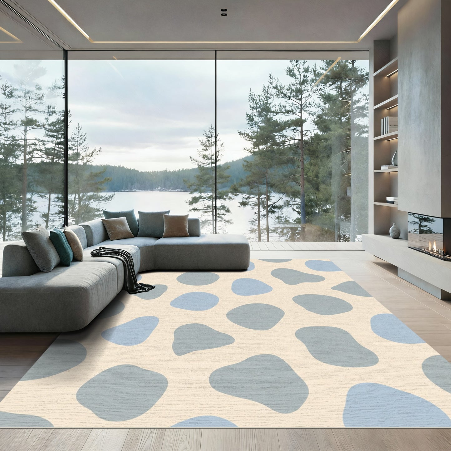 Soft Blue Gray Abstract Blob Rug