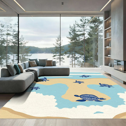 Navy Blue Sea Turtle Beach Scene Rug