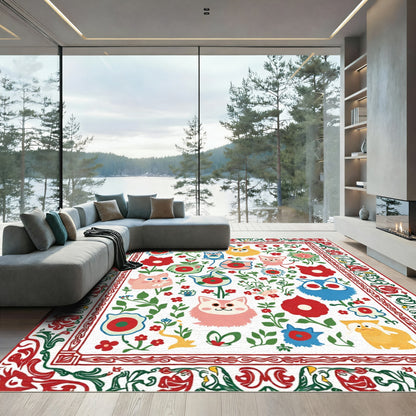 Whimsical Cat Floral Garden Rug