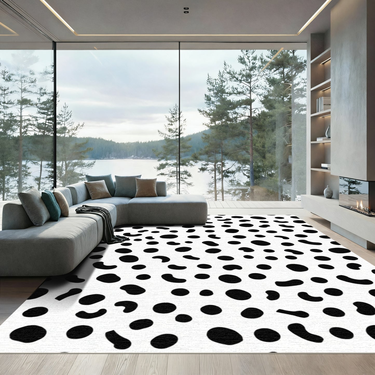 Black White Organic Shape Scatter Rug