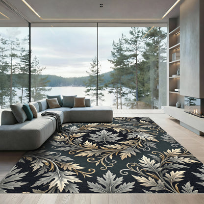 Antique Gold Silver Leaf Scrollwork Rug