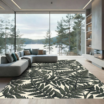 Lush Sage Green Handcrafted Fern Botanical Rug