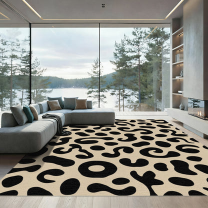 Black Spotted Tan Abstract Leopard Spot Rug
