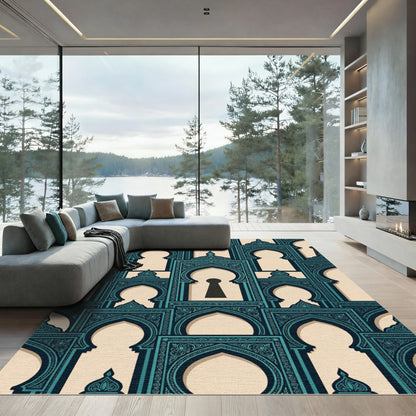 Teal Archway Keyhole Geometric Wall Tile Rug