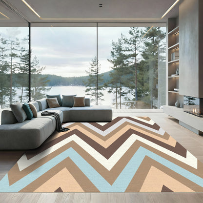 Earthy Blue Chevron Zigzag Stripes Rug