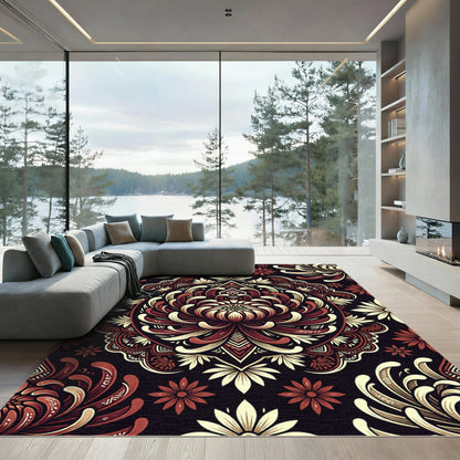 Crimson Gold Floral Mandala Intricate Rug