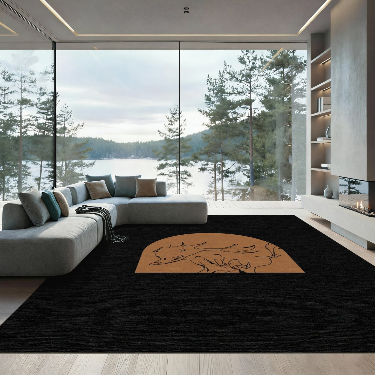 Brown Sketchy Dragon Arc Rug