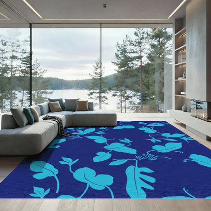 Blue Tropical Leaf Vine Rug
