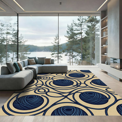 Navy Blue Swirling Yarn Ball Rug