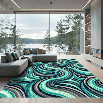 Teal Gray Abstract Swirl Rug