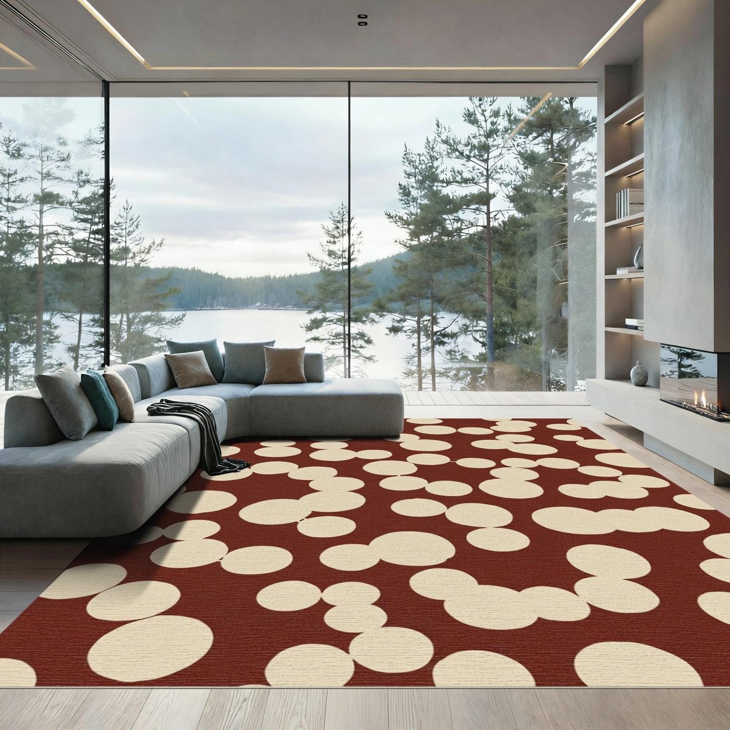Crimson Cream Scattered Circles Rug