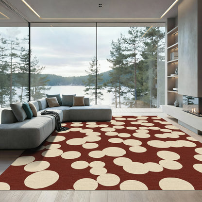 Crimson Cream Scattered Circles Rug