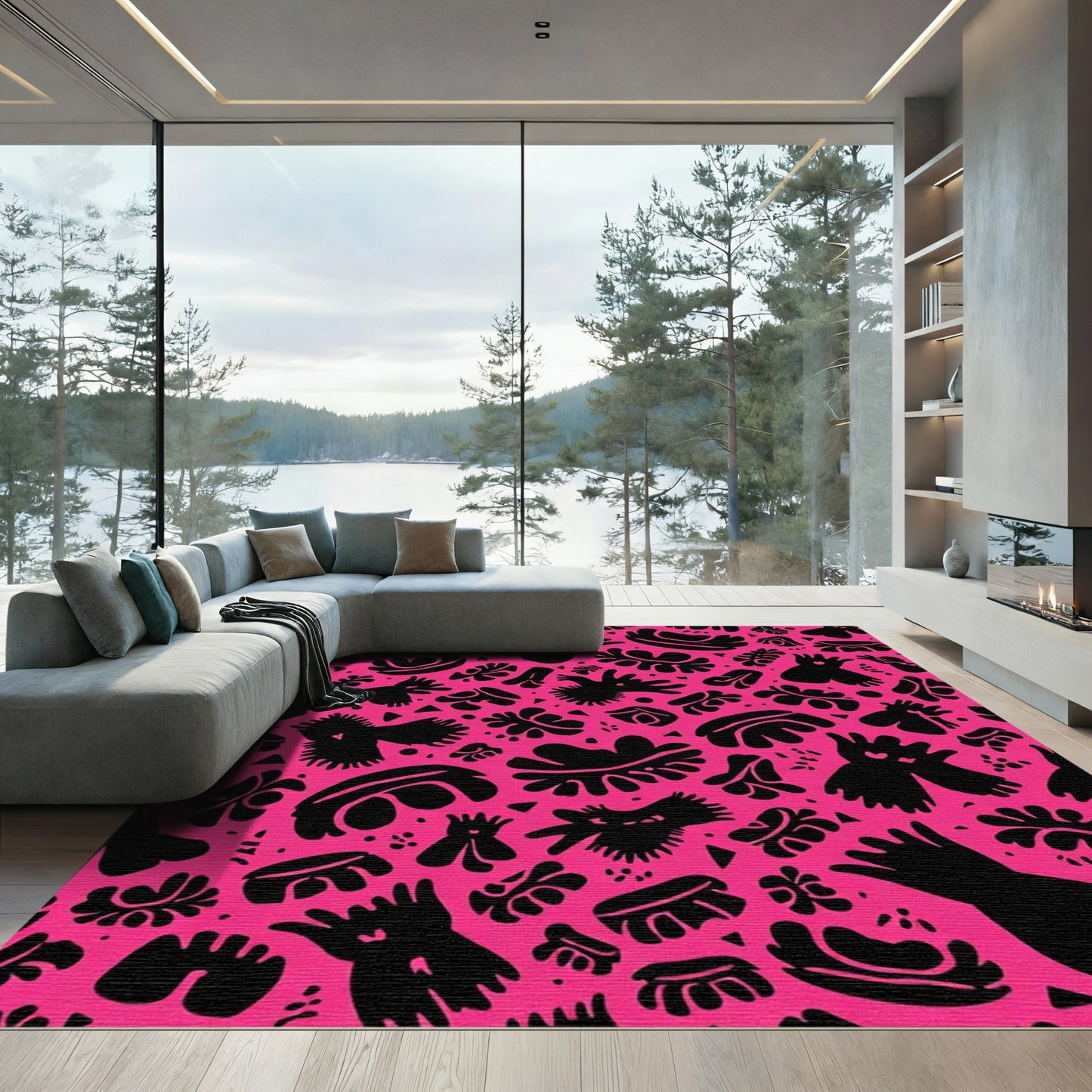 Bold Pink Abstract Organic Shapes Rug