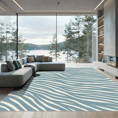 Serene Blue Abstract Stripes Rug