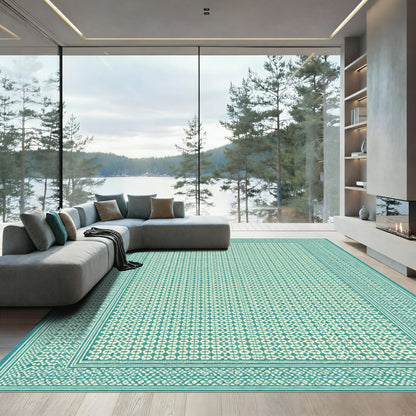 Teal Geometric Interlocking Circles Motif Rug