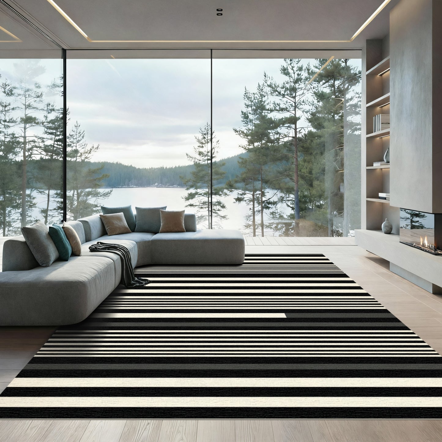 Bold Black White Striped Horizon Rug