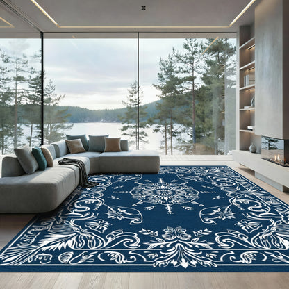 Deep Blue Intricate Floral Mandala Rug