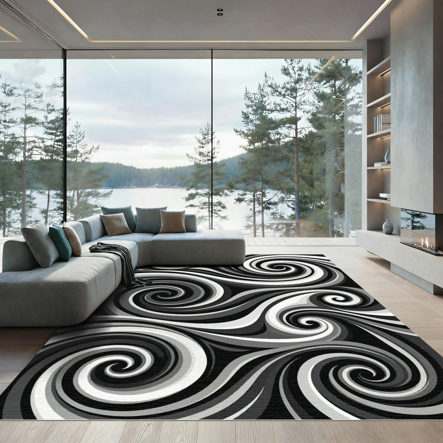 Monochromatic Abstract Swirling Wave Rug