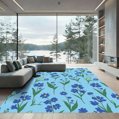 Blue Forget Me Not Floral Garden Rug