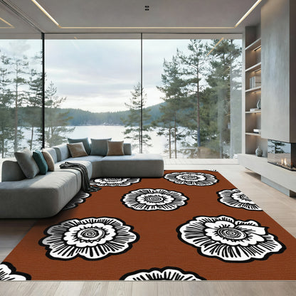 Brown White Floral Medallion Repeating Rug