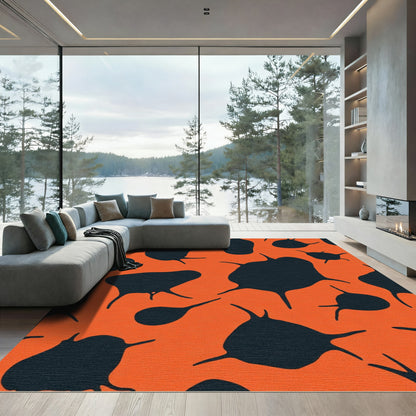 Orange Black Amorphous Organic Shapes Rug