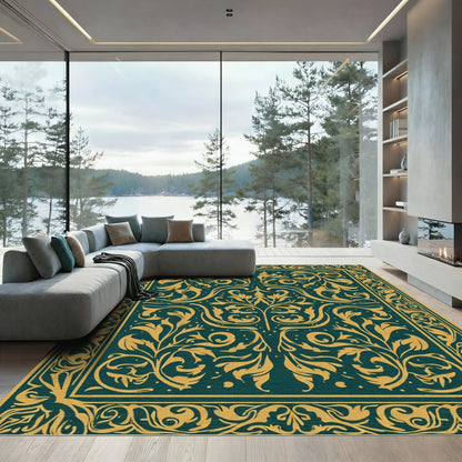 Rich Teal Golden Flourish Medallion Rug