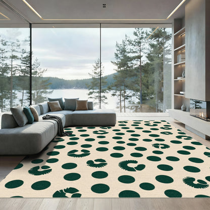 Deep Green Leopard Spots Polka Dots Rug