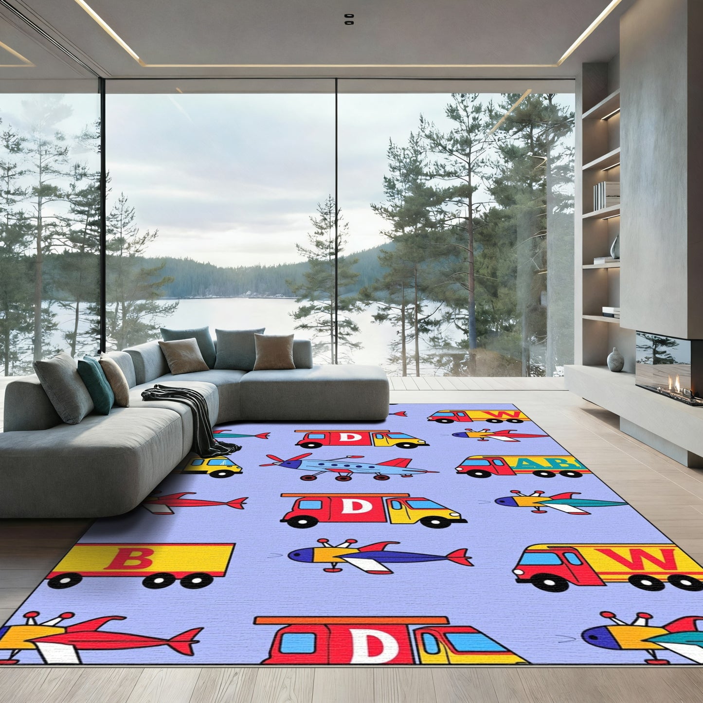 Playful Alphabet Vehicles Transportation Art Rug