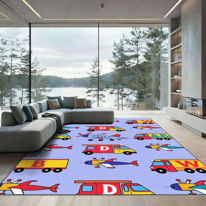Playful Alphabet Vehicles Transportation Art Rug