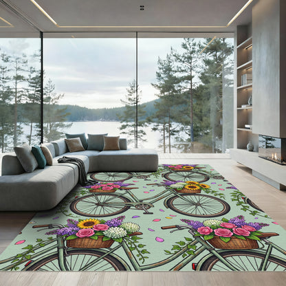 Sage Green Bicycle Meadow Floral Rug