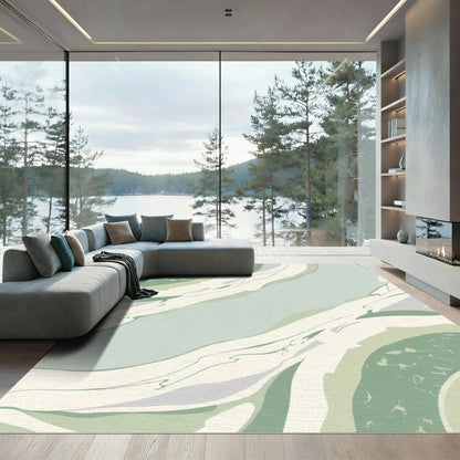 Sage Green Abstract Marble Flow Rug