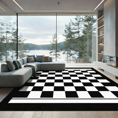 Bold Black White Checkerboard Squares Rug