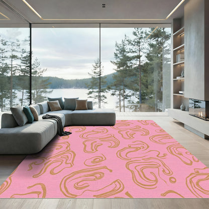 Soft Pink Gold Abstract Swirl Rug