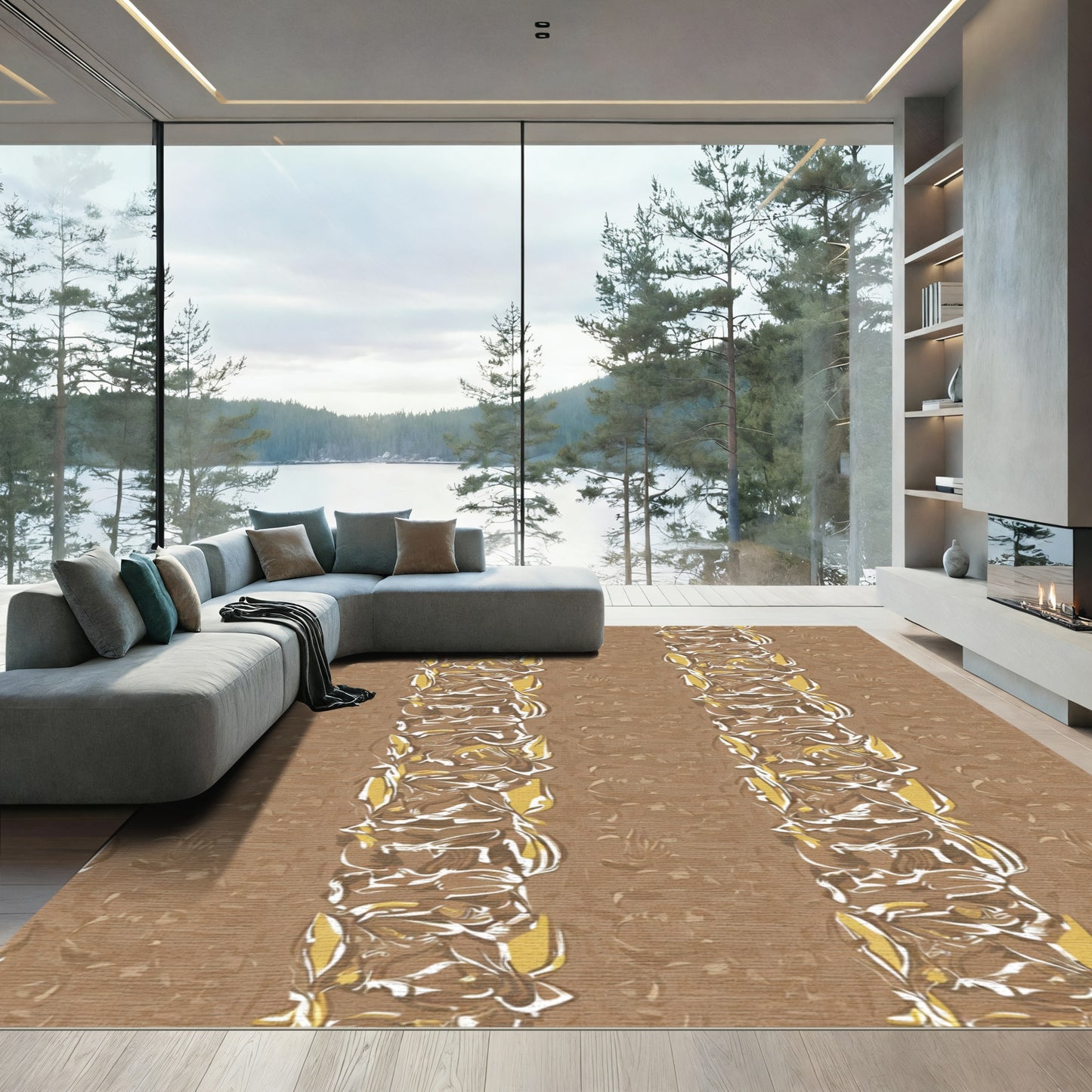Earthy Tone Vertical Floral Stripe Rug