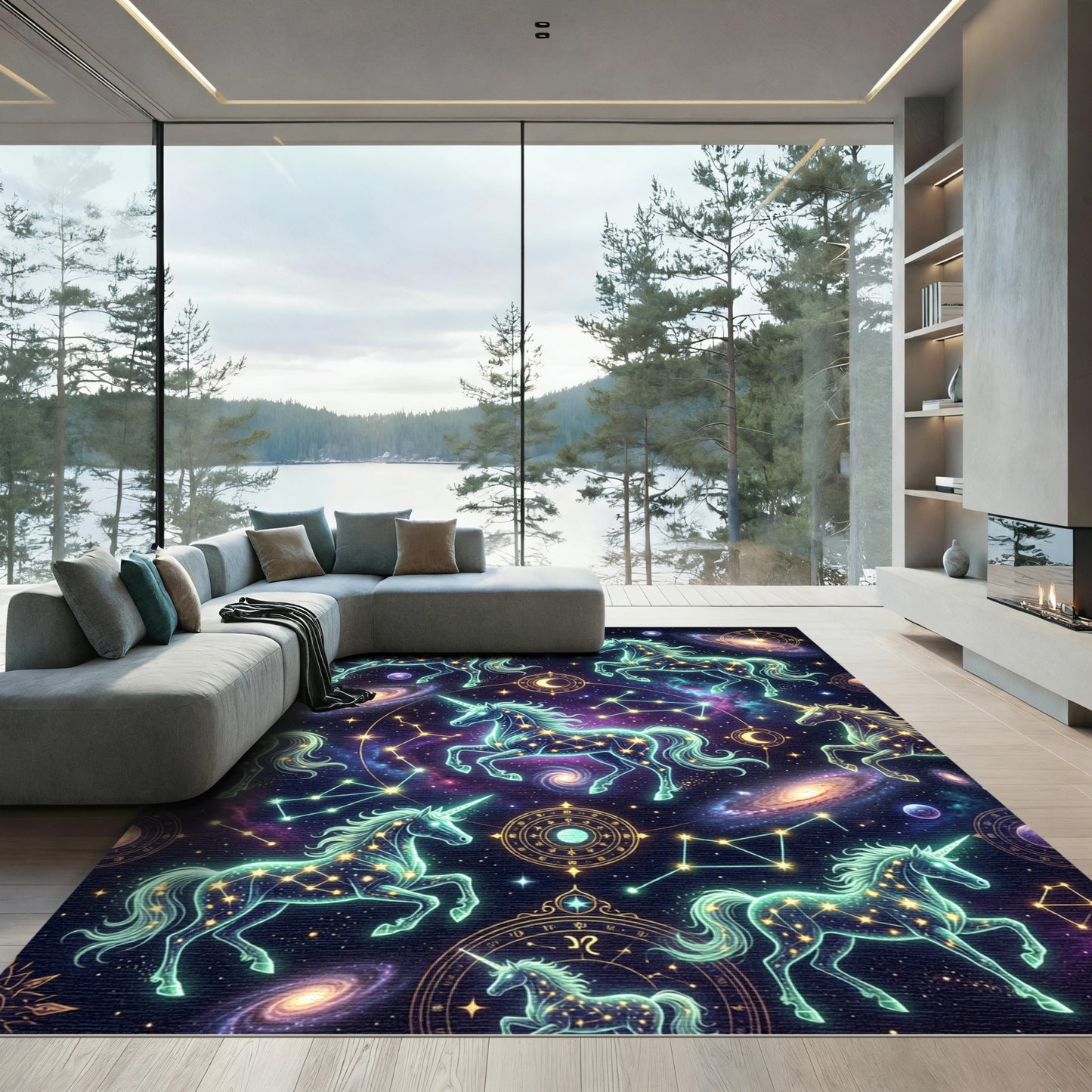 Glowing Celestial Unicorn Constellation Nebula Rug