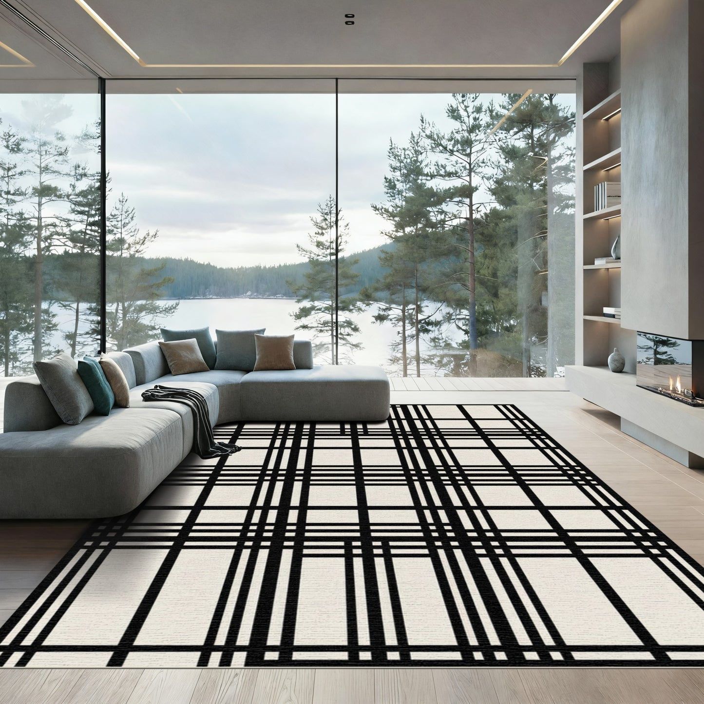Black and White Geometric Plaid Rug