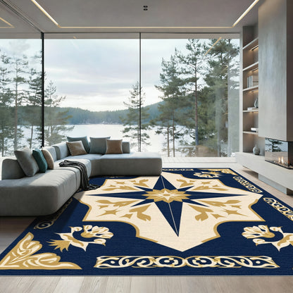 Navy Gold Starburst Medallion Floral Rug